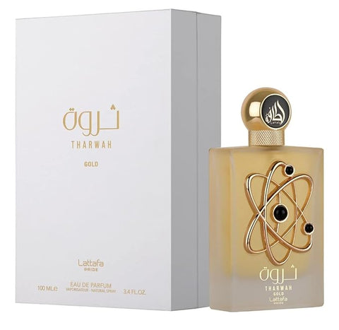 Lattafa Perfumes Tharwah Gold for Unisex EDP Spray 3.4 Ounce